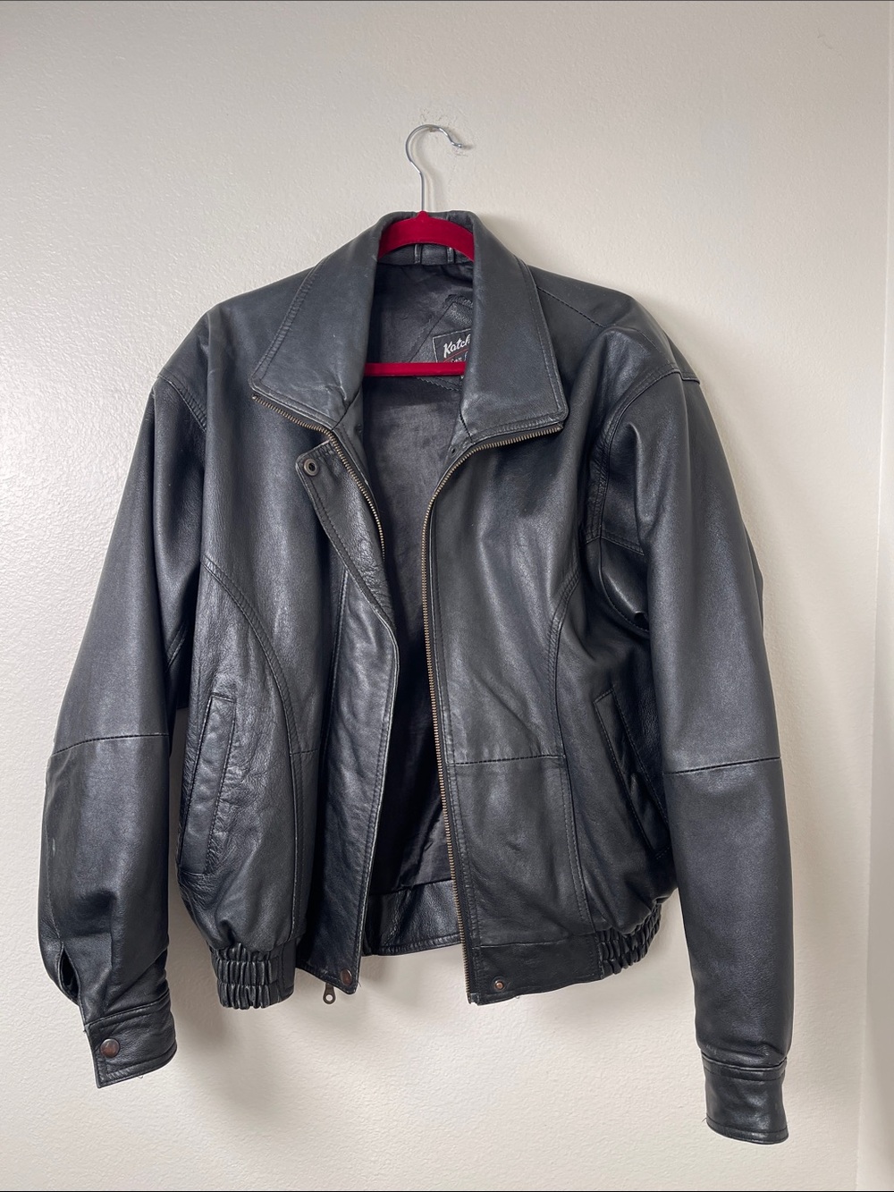 Men's Genuine Black Leather Bomber Jacket